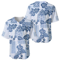 Vintage Hawaii Baseball Jersey Hibiscus Tapa Tribal With Hawaiian Quilt Pattern Blue LT9 - Wonder Print Shop