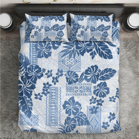 Vintage Hawaii Bedding Set Hibiscus Tapa Tribal With Hawaiian Quilt Pattern Blue LT9 - Wonder Print Shop