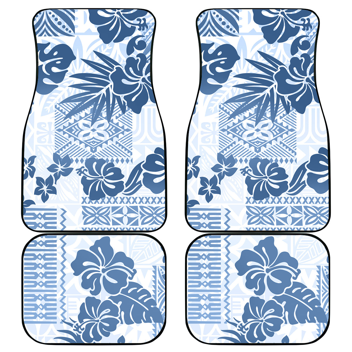 Vintage Hawaii Car Mats Hibiscus Tapa Tribal With Hawaiian Quilt Pattern Blue LT9 - Wonder Print Shop