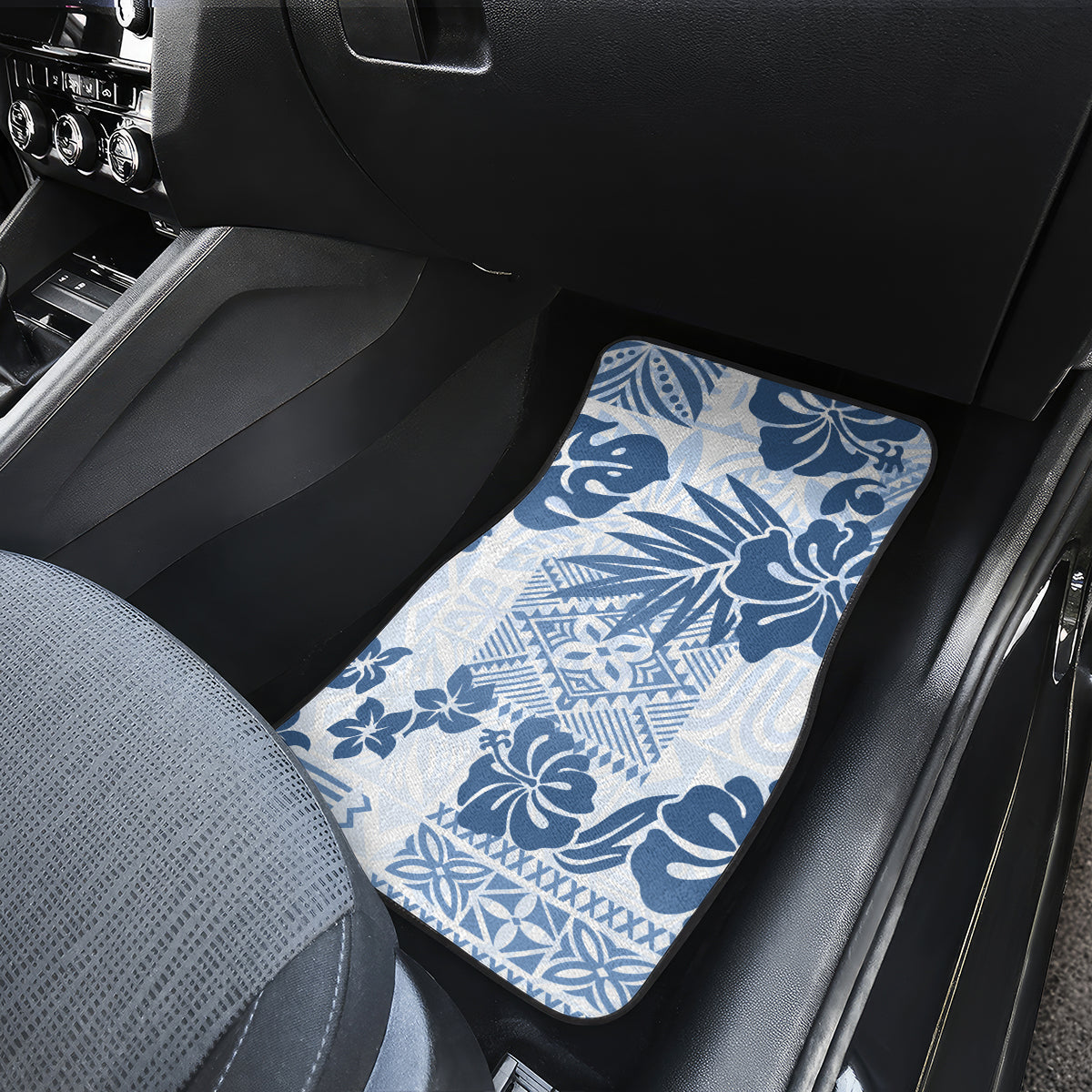 Vintage Hawaii Car Mats Hibiscus Tapa Tribal With Hawaiian Quilt Pattern Blue LT9 - Wonder Print Shop