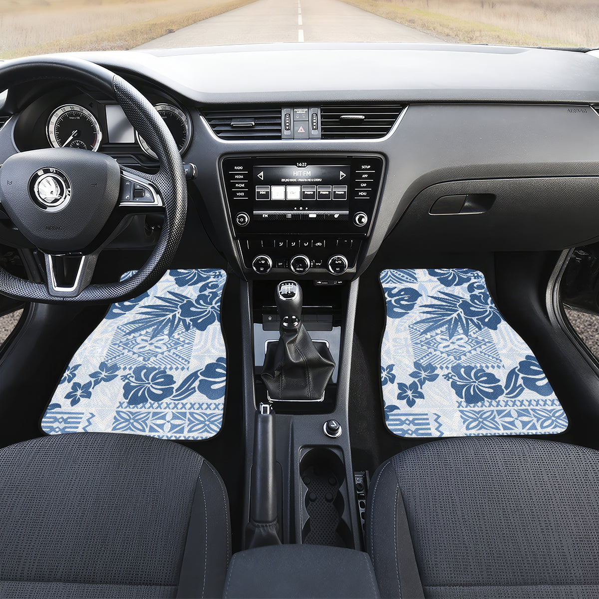 Vintage Hawaii Car Mats Hibiscus Tapa Tribal With Hawaiian Quilt Pattern Blue LT9 - Wonder Print Shop