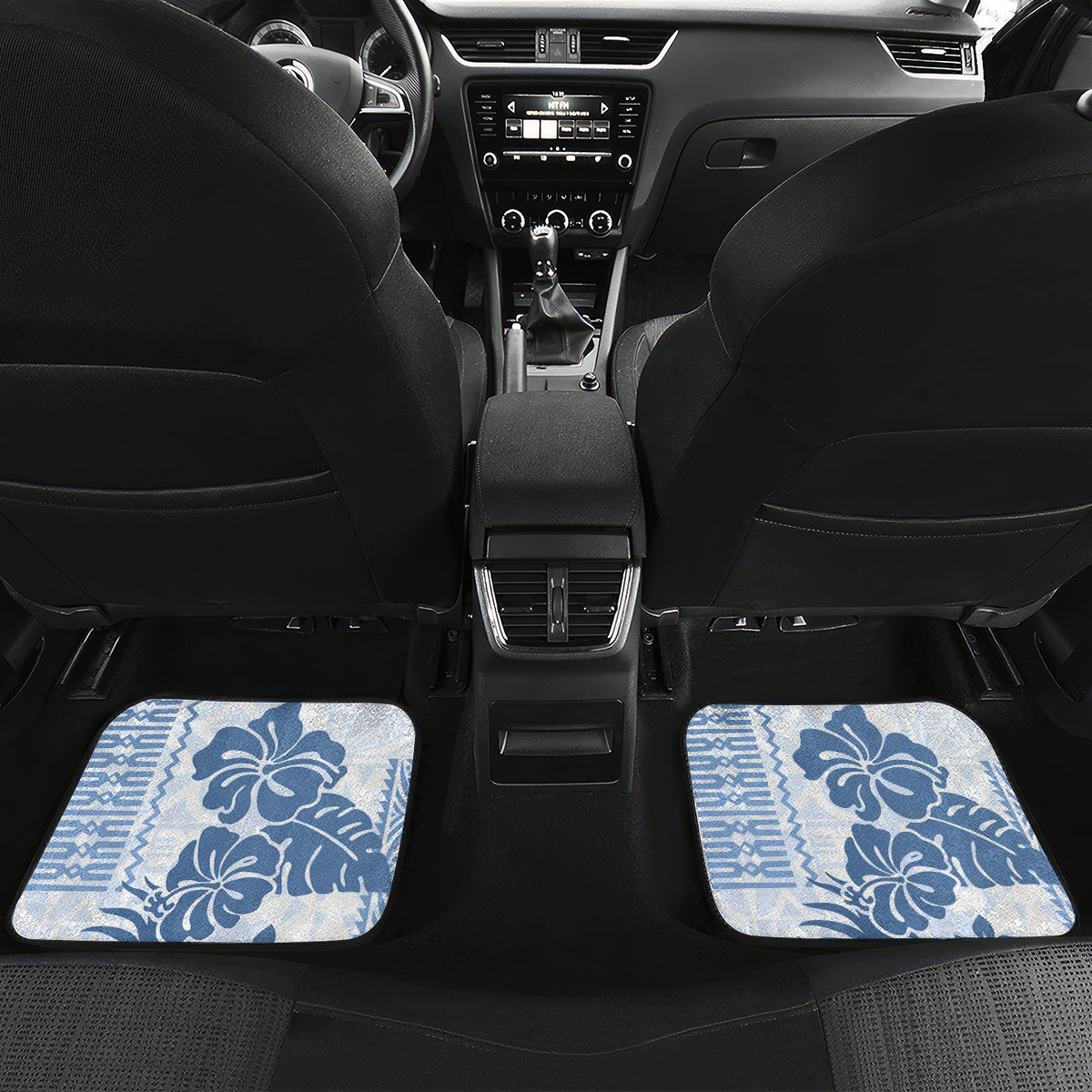 Vintage Hawaii Car Mats Hibiscus Tapa Tribal With Hawaiian Quilt Pattern Blue LT9 - Wonder Print Shop