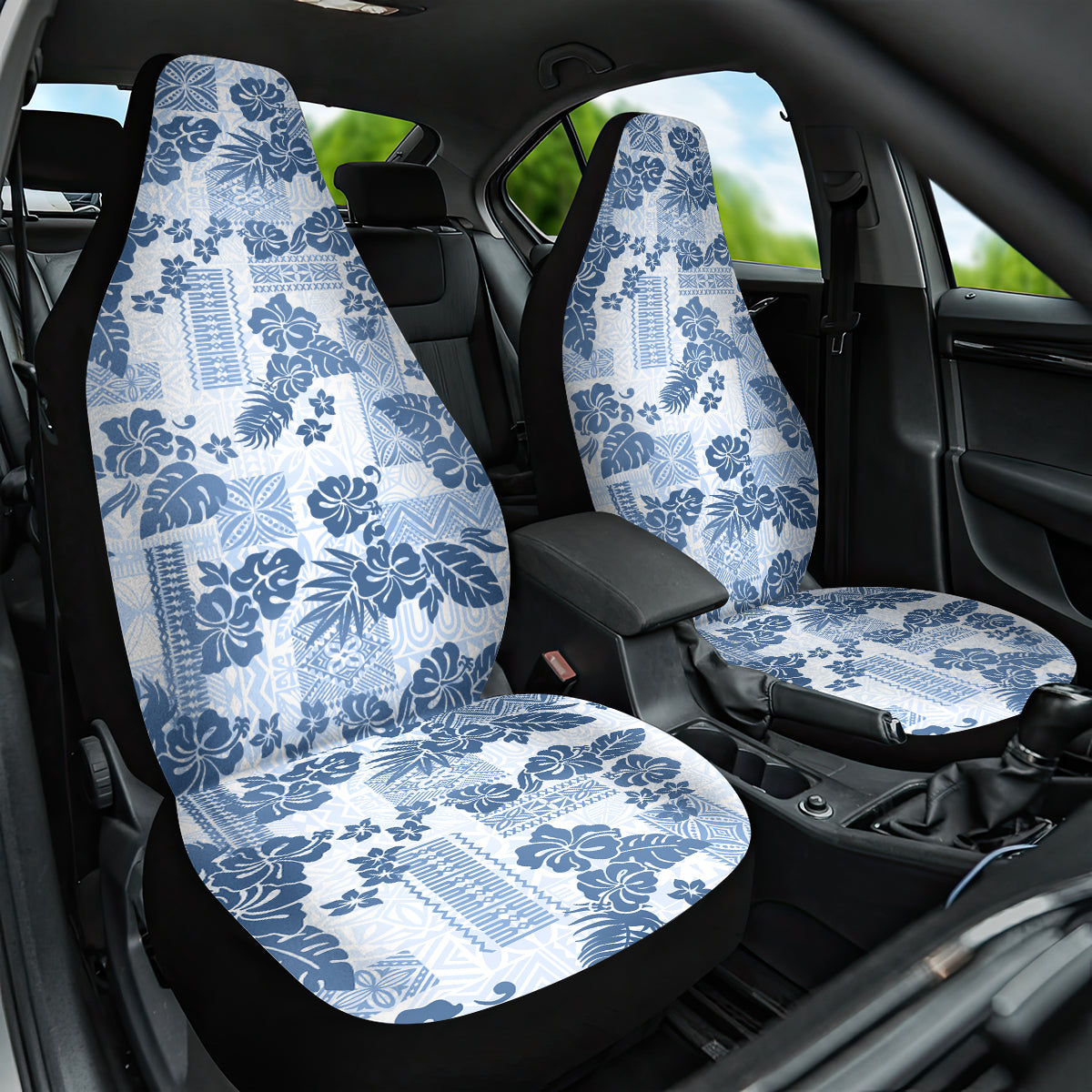 Vintage Hawaii Car Seat Cover Hibiscus Tapa Tribal With Hawaiian Quilt Pattern Blue LT9 - Wonder Print Shop