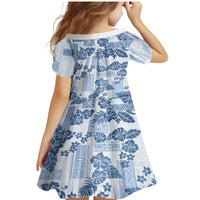 Vintage Hawaii Family Matching Mermaid Dress and Hawaiian Shirt Hibiscus Tapa Tribal With Hawaiian Quilt Pattern Blue LT9 - Wonder Print Shop