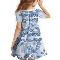 Vintage Hawaii Family Matching Short Sleeve Bodycon Dress and Hawaiian Shirt Hibiscus Tapa Tribal With Hawaiian Quilt Pattern Blue - Wonder Print Shop