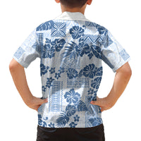 Vintage Hawaii Family Matching Summer Maxi Dress and Hawaiian Shirt Hibiscus Tapa Tribal With Hawaiian Quilt Pattern Blue - Wonder Print Shop
