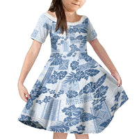 Vintage Hawaii Family Matching Summer Maxi Dress and Hawaiian Shirt Hibiscus Tapa Tribal With Hawaiian Quilt Pattern Blue - Wonder Print Shop