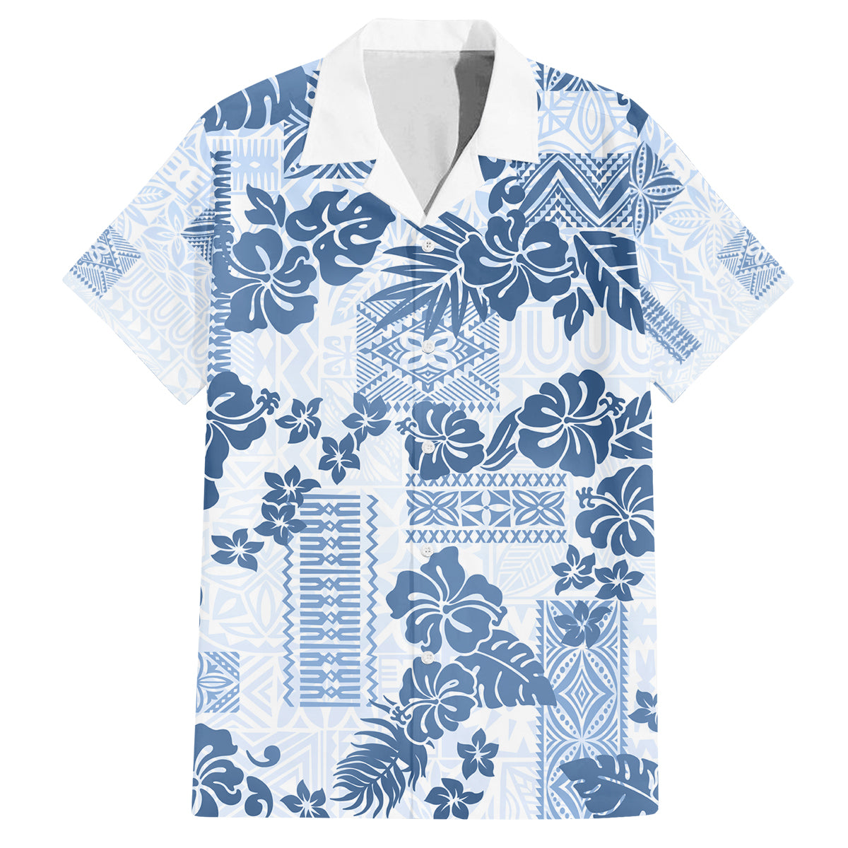 Vintage Hawaii Family Matching Summer Maxi Dress and Hawaiian Shirt Hibiscus Tapa Tribal With Hawaiian Quilt Pattern Blue - Wonder Print Shop