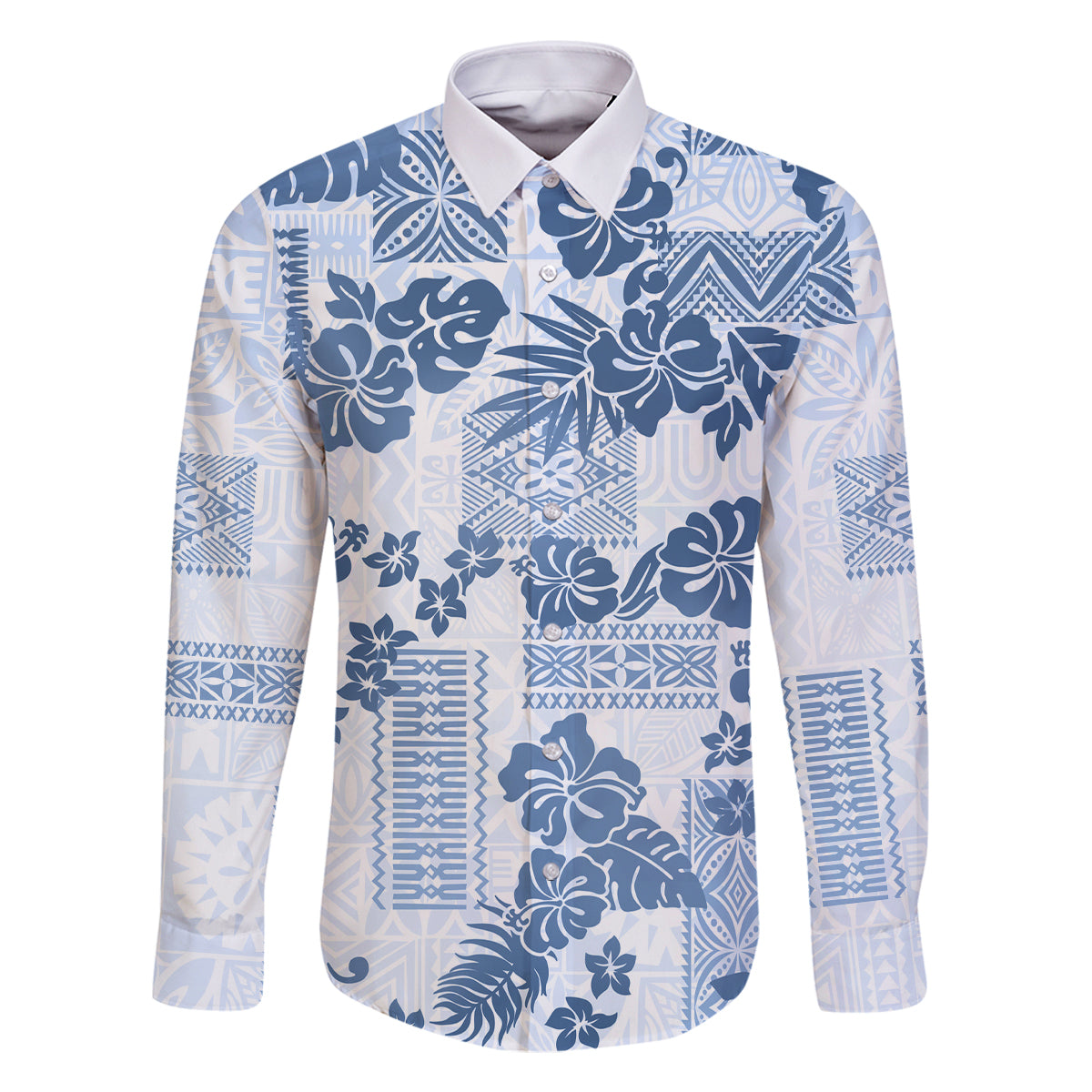 Vintage Hawaii Family Matching Summer Maxi Dress and Hawaiian Shirt Hibiscus Tapa Tribal With Hawaiian Quilt Pattern Blue - Wonder Print Shop