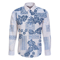 Vintage Hawaii Family Matching Summer Maxi Dress and Hawaiian Shirt Hibiscus Tapa Tribal With Hawaiian Quilt Pattern Blue - Wonder Print Shop