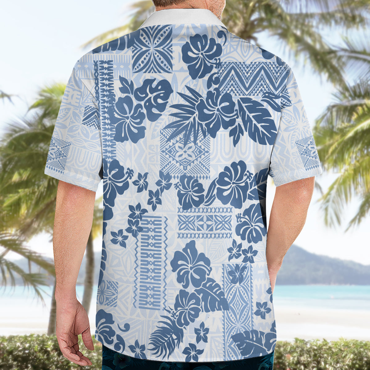 Vintage Hawaii Hawaiian Shirt Hibiscus Tapa Tribal With Hawaiian Quilt Pattern Blue - Wonder Print Shop