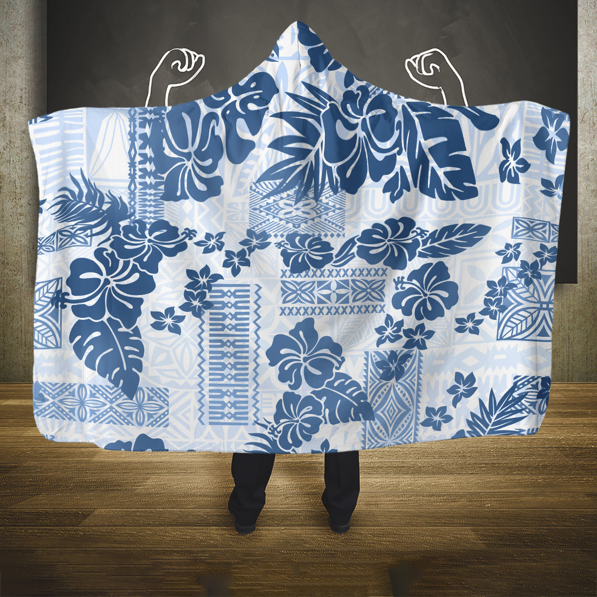 vintage-hawaii-hooded-blanket-hibiscus-tapa-tribal-with-hawaiian-quilt-pattern-blue