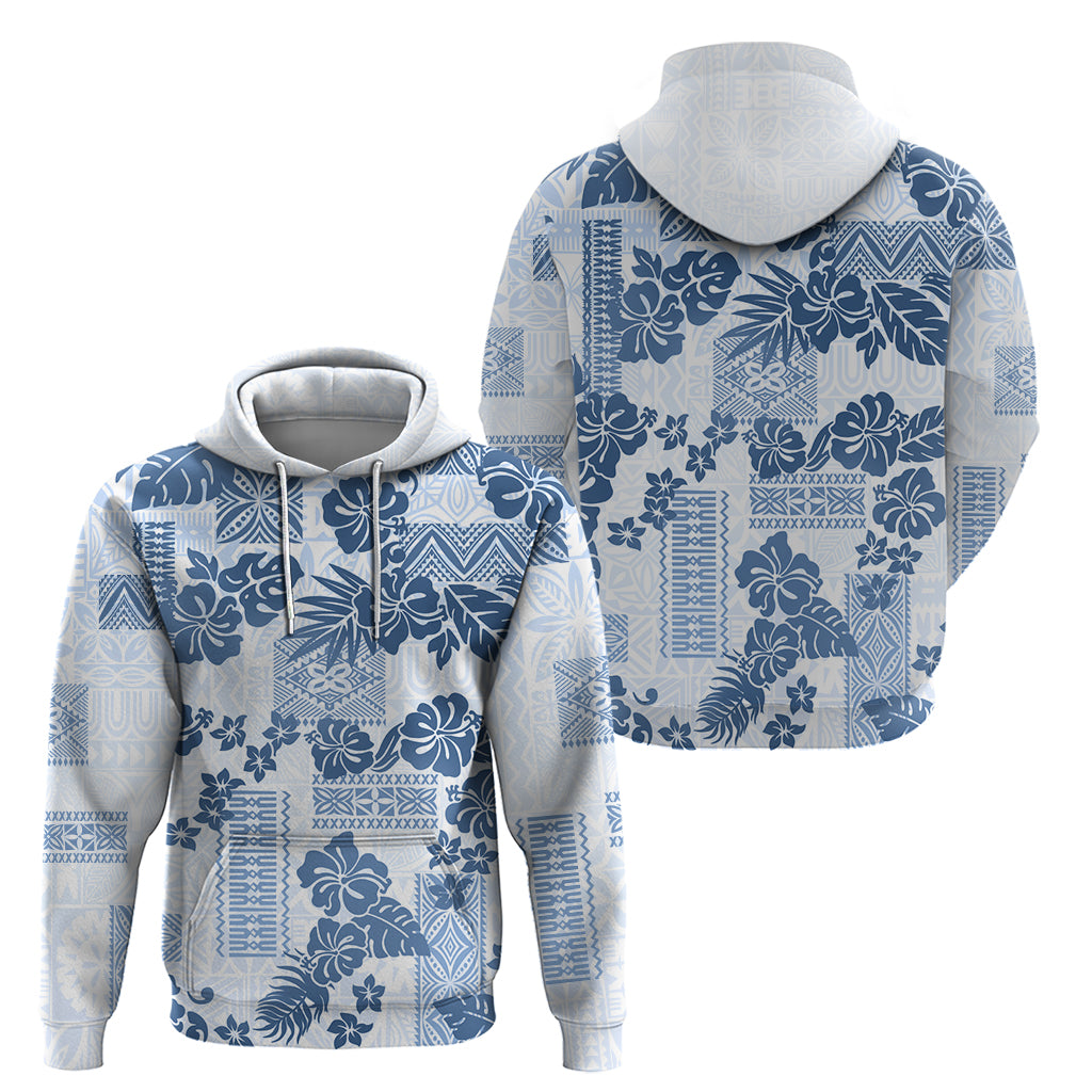 Vintage Hawaii Hoodie Hibiscus Tapa Tribal With Hawaiian Quilt Pattern Blue - Wonder Print Shop