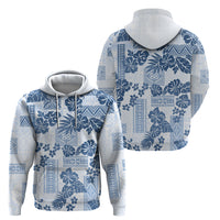 Vintage Hawaii Hoodie Hibiscus Tapa Tribal With Hawaiian Quilt Pattern Blue - Wonder Print Shop