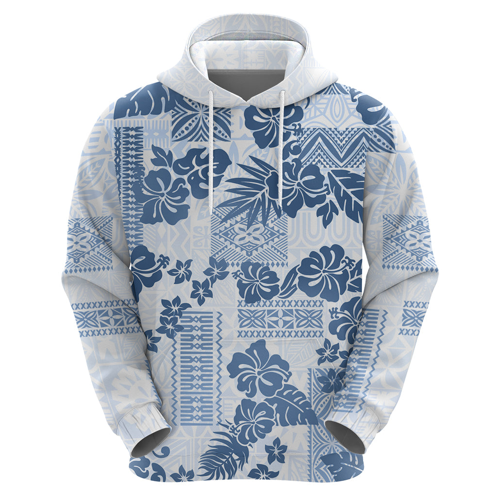 Vintage Hawaii Hoodie Hibiscus Tapa Tribal With Hawaiian Quilt Pattern Blue - Wonder Print Shop