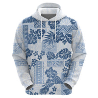 Vintage Hawaii Hoodie Hibiscus Tapa Tribal With Hawaiian Quilt Pattern Blue - Wonder Print Shop