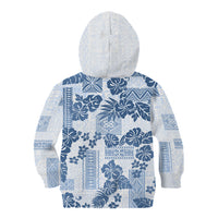 Vintage Hawaii Kid Hoodie Hibiscus Tapa Tribal With Hawaiian Quilt Pattern Blue - Wonder Print Shop