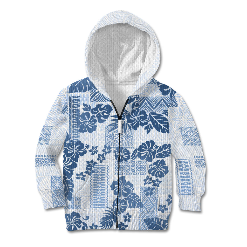 Vintage Hawaii Kid Hoodie Hibiscus Tapa Tribal With Hawaiian Quilt Pattern Blue - Wonder Print Shop