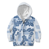 Vintage Hawaii Kid Hoodie Hibiscus Tapa Tribal With Hawaiian Quilt Pattern Blue - Wonder Print Shop