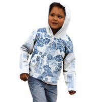 Vintage Hawaii Kid Hoodie Hibiscus Tapa Tribal With Hawaiian Quilt Pattern Blue - Wonder Print Shop