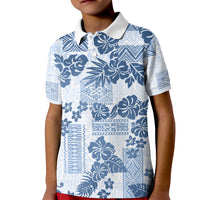 Vintage Hawaii Kid Polo Shirt Hibiscus Tapa Tribal With Hawaiian Quilt Pattern Blue - Wonder Print Shop