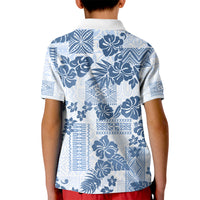 Vintage Hawaii Kid Polo Shirt Hibiscus Tapa Tribal With Hawaiian Quilt Pattern Blue - Wonder Print Shop