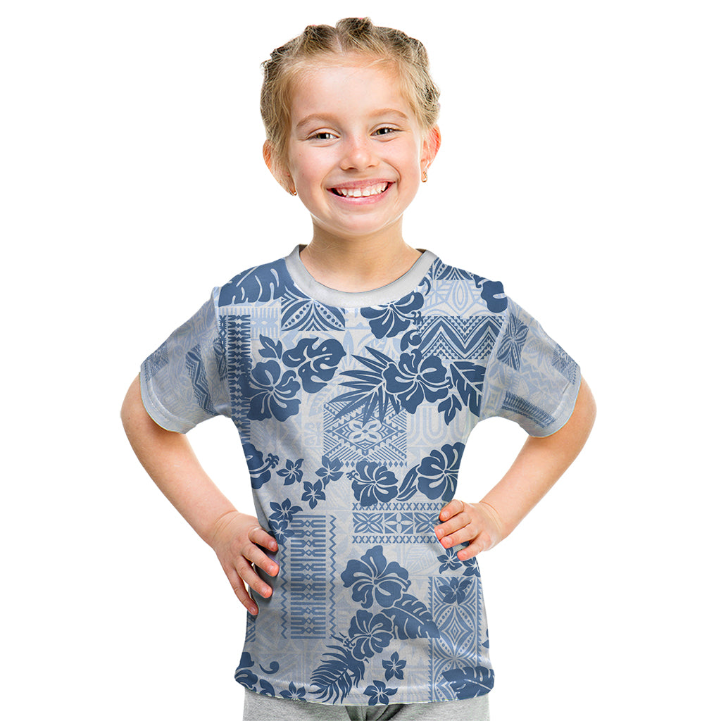 Vintage Hawaii Kid T Shirt Hibiscus Tapa Tribal With Hawaiian Quilt Pattern Blue - Wonder Print Shop