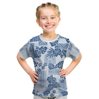 Vintage Hawaii Kid T Shirt Hibiscus Tapa Tribal With Hawaiian Quilt Pattern Blue - Wonder Print Shop