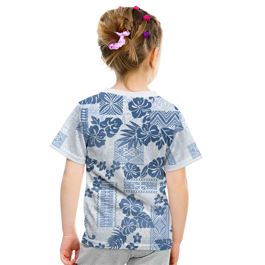 Vintage Hawaii Kid T Shirt Hibiscus Tapa Tribal With Hawaiian Quilt Pattern Blue - Wonder Print Shop
