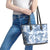 Vintage Hawaii Leather Tote Bag Hibiscus Tapa Tribal With Hawaiian Quilt Pattern Blue - Wonder Print Shop