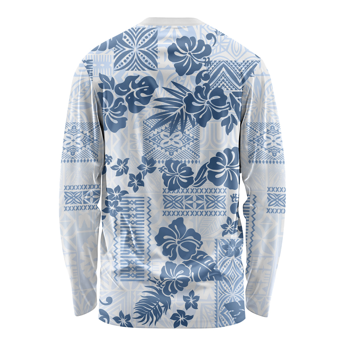 Vintage Hawaii Long Sleeve Shirt Hibiscus Tapa Tribal With Hawaiian Quilt Pattern Blue - Wonder Print Shop
