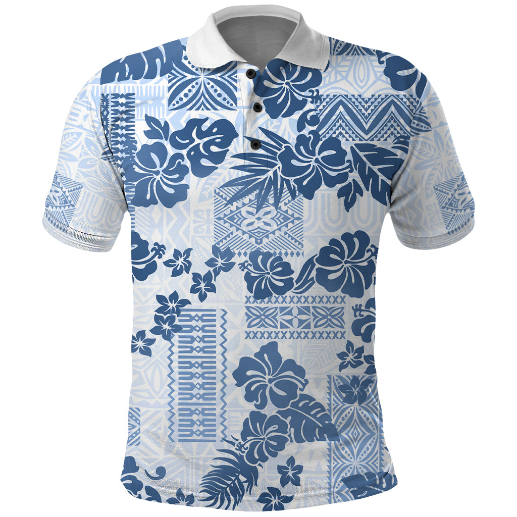 Vintage Hawaii Polo Shirt Hibiscus Tapa Tribal With Hawaiian Quilt Pattern Blue - Wonder Print Shop
