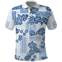 Vintage Hawaii Polo Shirt Hibiscus Tapa Tribal With Hawaiian Quilt Pattern Blue - Wonder Print Shop
