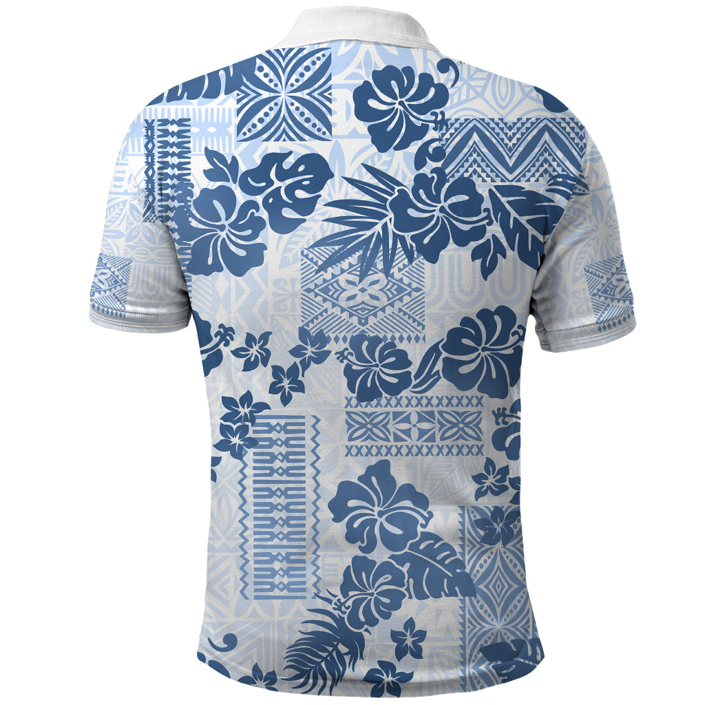 Vintage Hawaii Polo Shirt Hibiscus Tapa Tribal With Hawaiian Quilt Pattern Blue - Wonder Print Shop