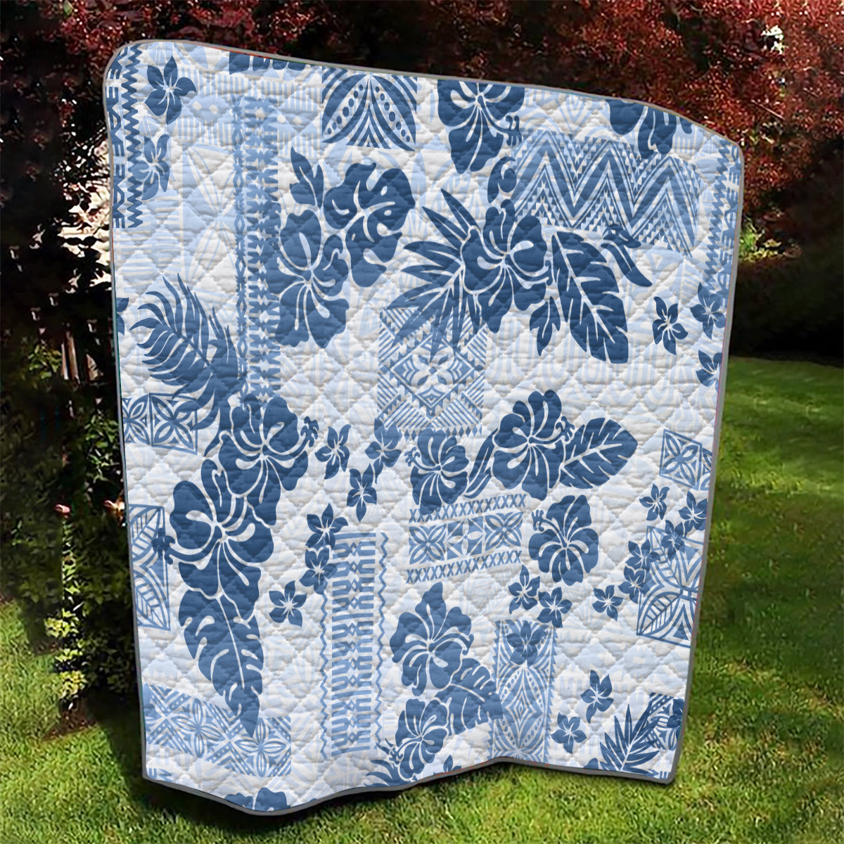 Vintage Hawaii Quilt Hibiscus Tapa Tribal With Hawaiian Quilt Pattern Blue - Wonder Print Shop
