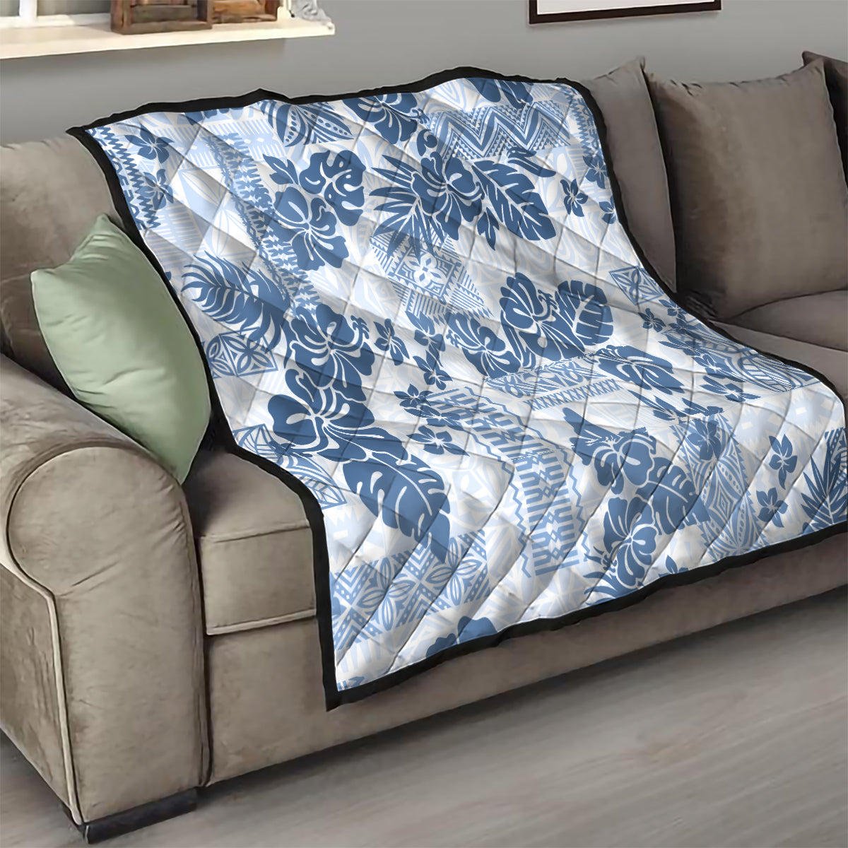 Vintage Hawaii Quilt Hibiscus Tapa Tribal With Hawaiian Quilt Pattern Blue - Wonder Print Shop