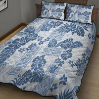 Vintage Hawaii Quilt Bed Set Hibiscus Tapa Tribal With Hawaiian Quilt Pattern Blue - Wonder Print Shop