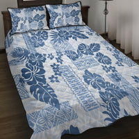 Vintage Hawaii Quilt Bed Set Hibiscus Tapa Tribal With Hawaiian Quilt Pattern Blue - Wonder Print Shop