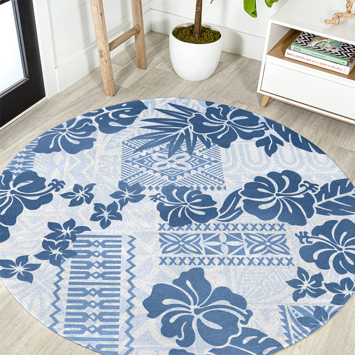 vintage-hawaii-round-carpet-hibiscus-tapa-tribal-with-hawaiian-quilt-pattern-blue