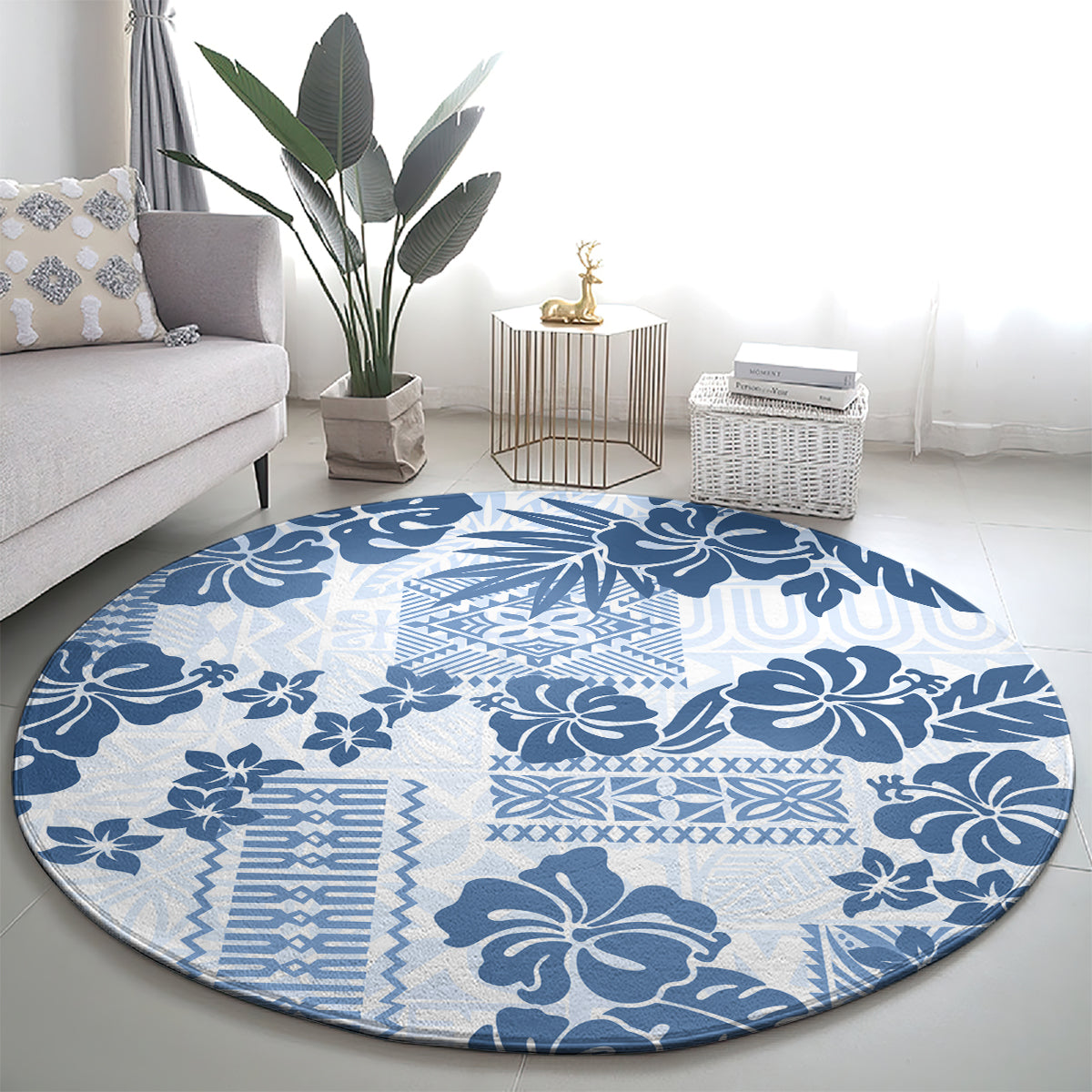 vintage-hawaii-round-carpet-hibiscus-tapa-tribal-with-hawaiian-quilt-pattern-blue
