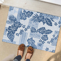 Vintage Hawaii Rubber Doormat Hibiscus Tapa Tribal With Hawaiian Quilt Pattern Blue - Wonder Print Shop