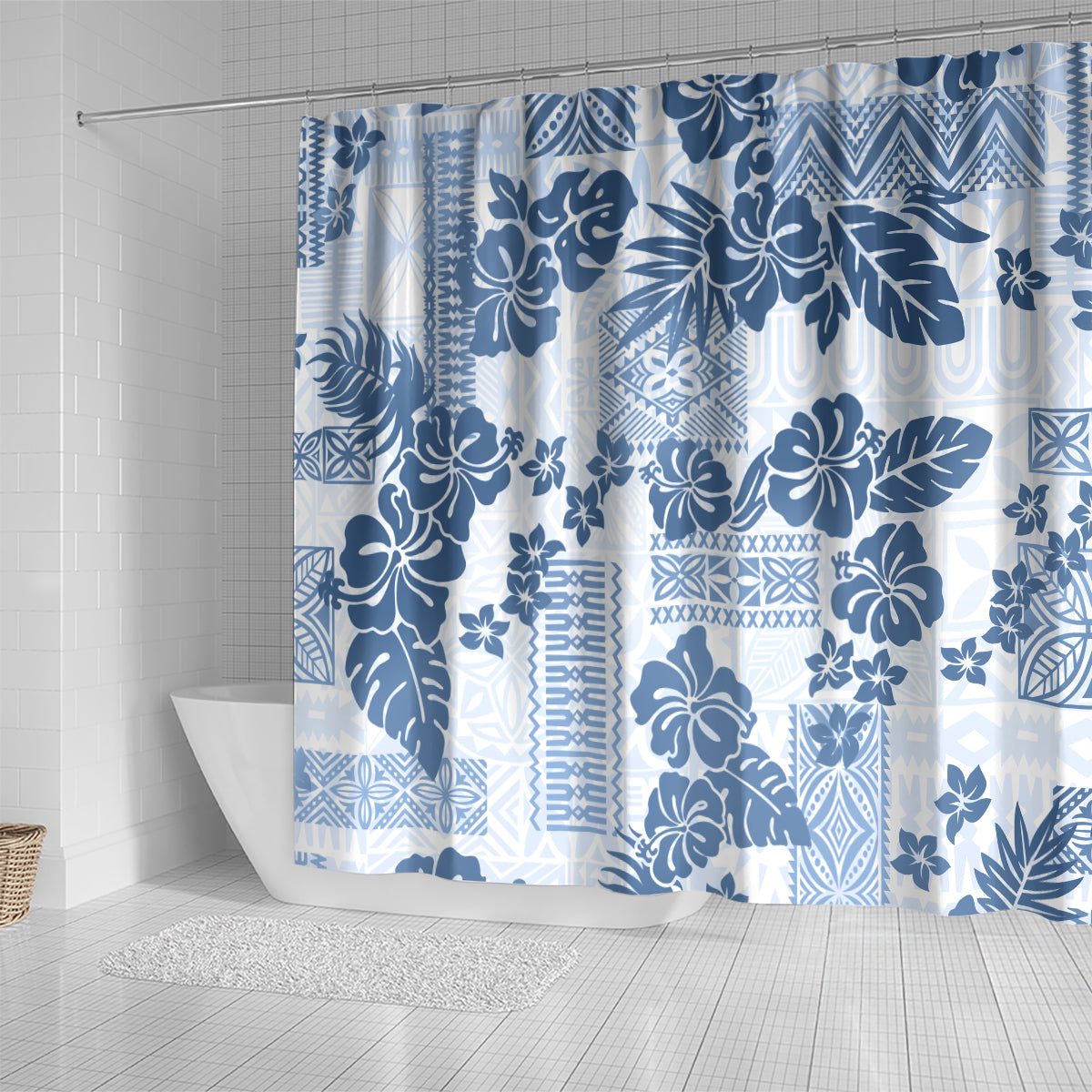 vintage-hawaii-shower-curtain-hibiscus-tapa-tribal-with-hawaiian-quilt-pattern-blue