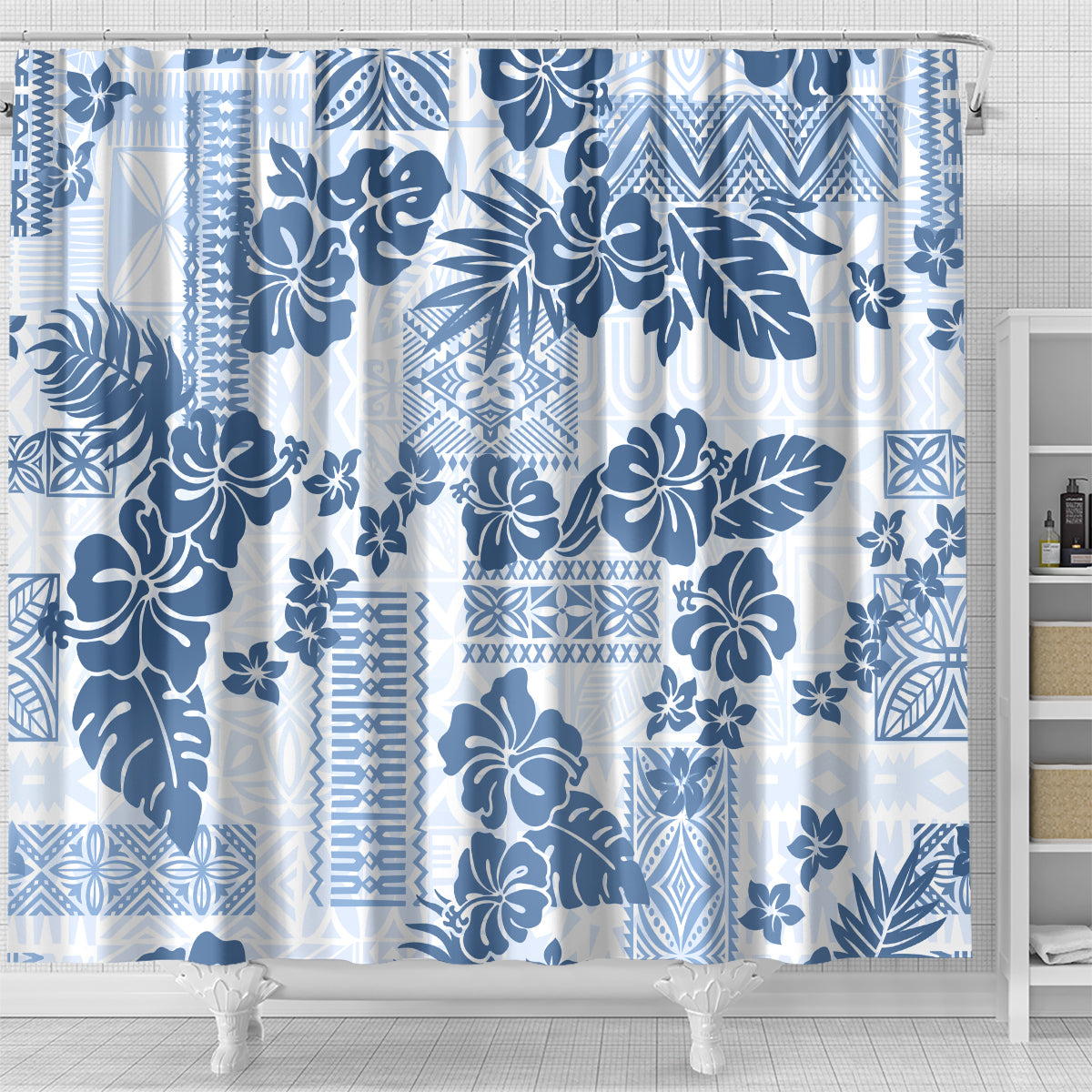 vintage-hawaii-shower-curtain-hibiscus-tapa-tribal-with-hawaiian-quilt-pattern-blue