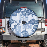 Vintage Hawaii Spare Tire Cover Hibiscus Tapa Tribal With Hawaiian Quilt Pattern Blue - Wonder Print Shop