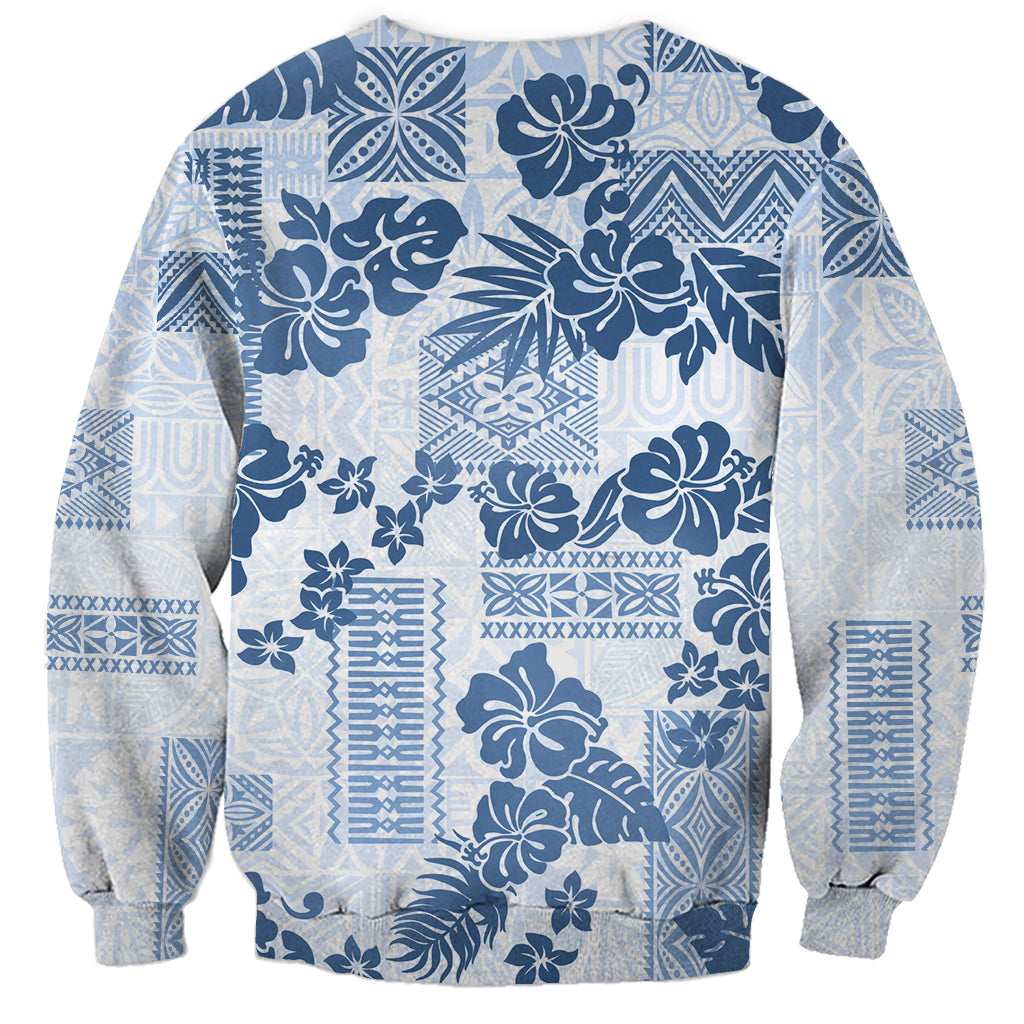 Vintage Hawaii Sweatshirt Hibiscus Tapa Tribal With Hawaiian Quilt Pattern Blue - Wonder Print Shop