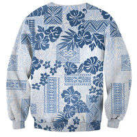 Vintage Hawaii Sweatshirt Hibiscus Tapa Tribal With Hawaiian Quilt Pattern Blue - Wonder Print Shop