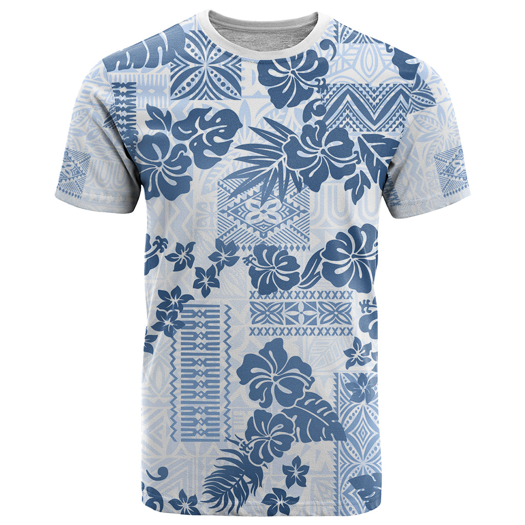 Vintage Hawaii T Shirt Hibiscus Tapa Tribal With Hawaiian Quilt Pattern Blue - Wonder Print Shop
