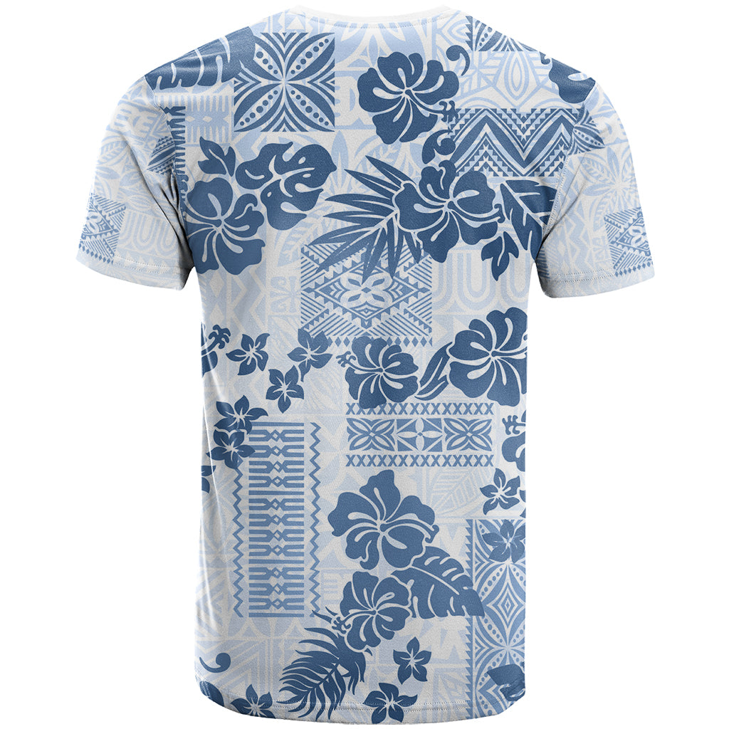Vintage Hawaii T Shirt Hibiscus Tapa Tribal With Hawaiian Quilt Pattern Blue - Wonder Print Shop