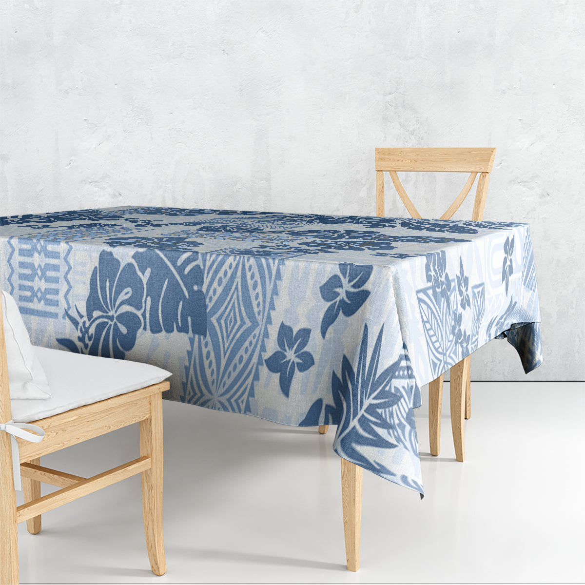 Vintage Hawaii Tablecloth Hibiscus Tapa Tribal With Hawaiian Quilt Pattern Blue - Wonder Print Shop