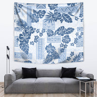 Vintage Hawaii Tapestry Hibiscus Tapa Tribal With Hawaiian Quilt Pattern Blue - Wonder Print Shop